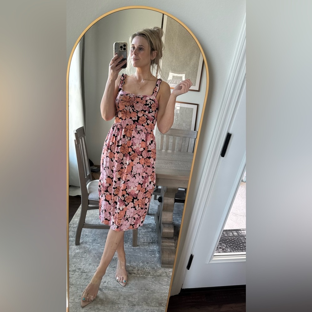 Floral Pink and Black Mini Spring Summer Dress - Picture 2 of 13
